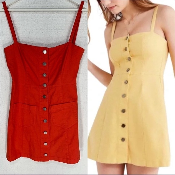 Capulet stretch denim button down mini dress orange size S - Picture 1 of 11